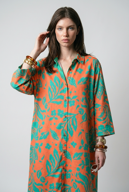 Robe chemise en lin - Mandarine