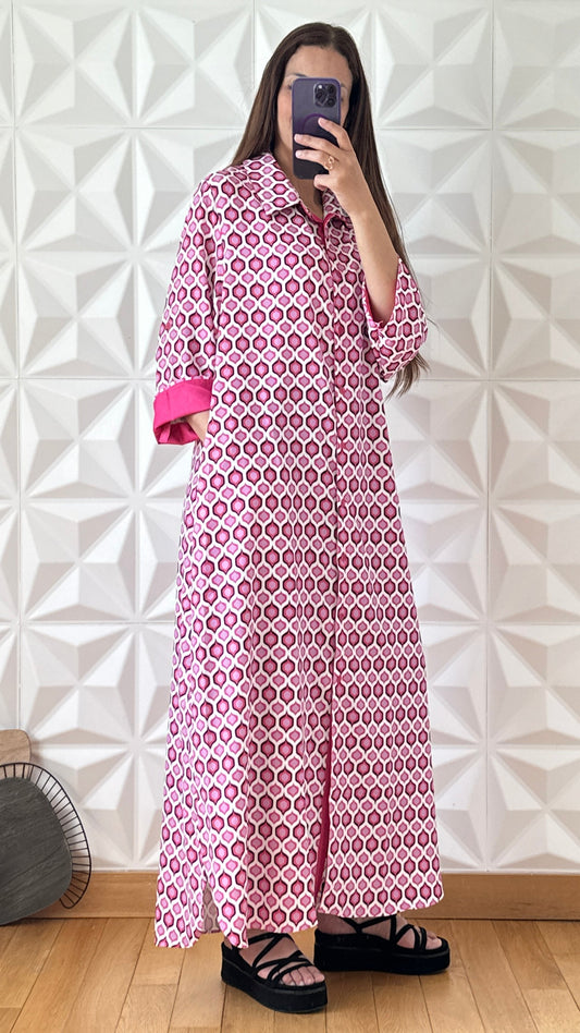 Robe chemise longue style casual - Rose
