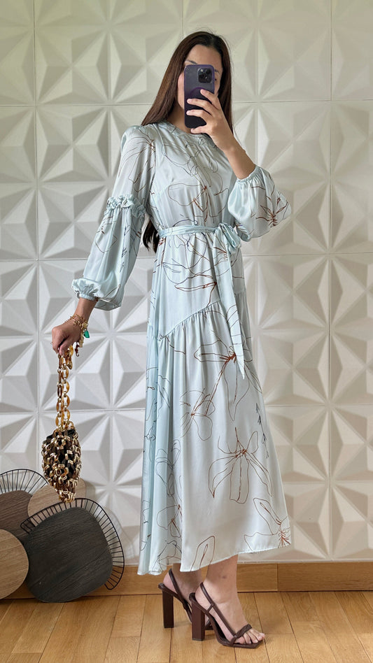Robe babydoll à volants et imprimé floral - Bleu