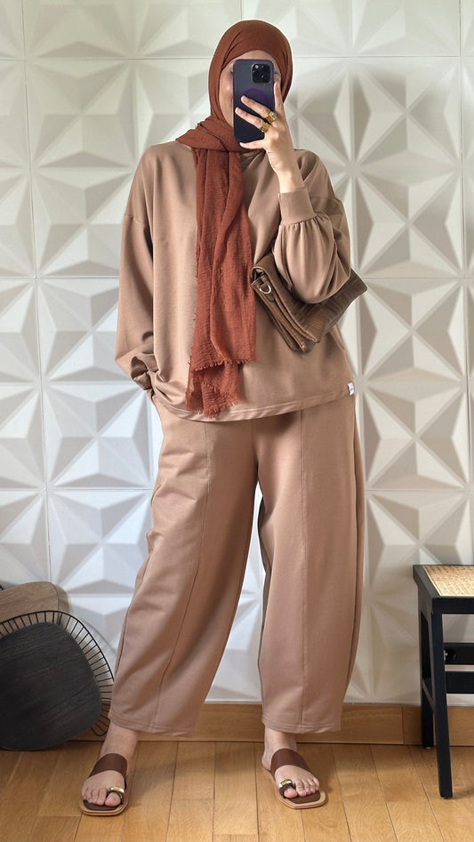 Ensemble oversize en Coton avec pantalon coupe Barrel - Camel