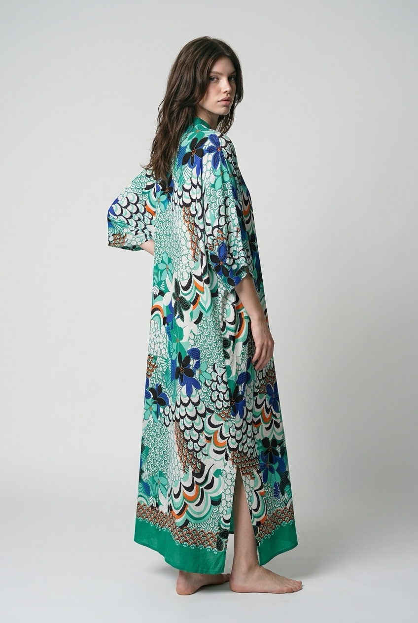 Robe caftan oversize à imprimé Floral - Vert printemps