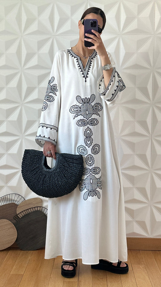 Robe brodées à manches évasées - Blanc