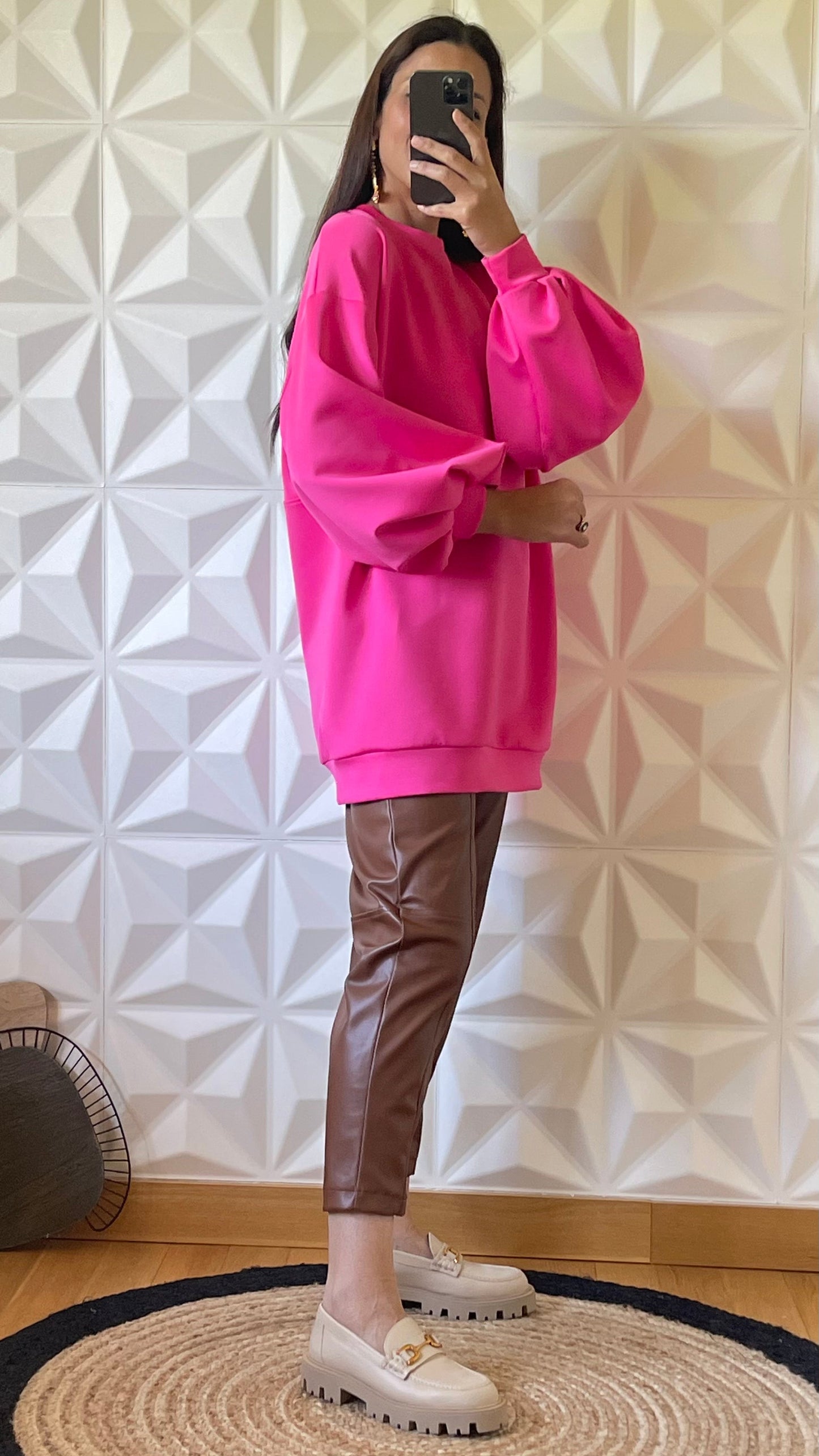 Sweat oversize à Manches ballon - Rose vif