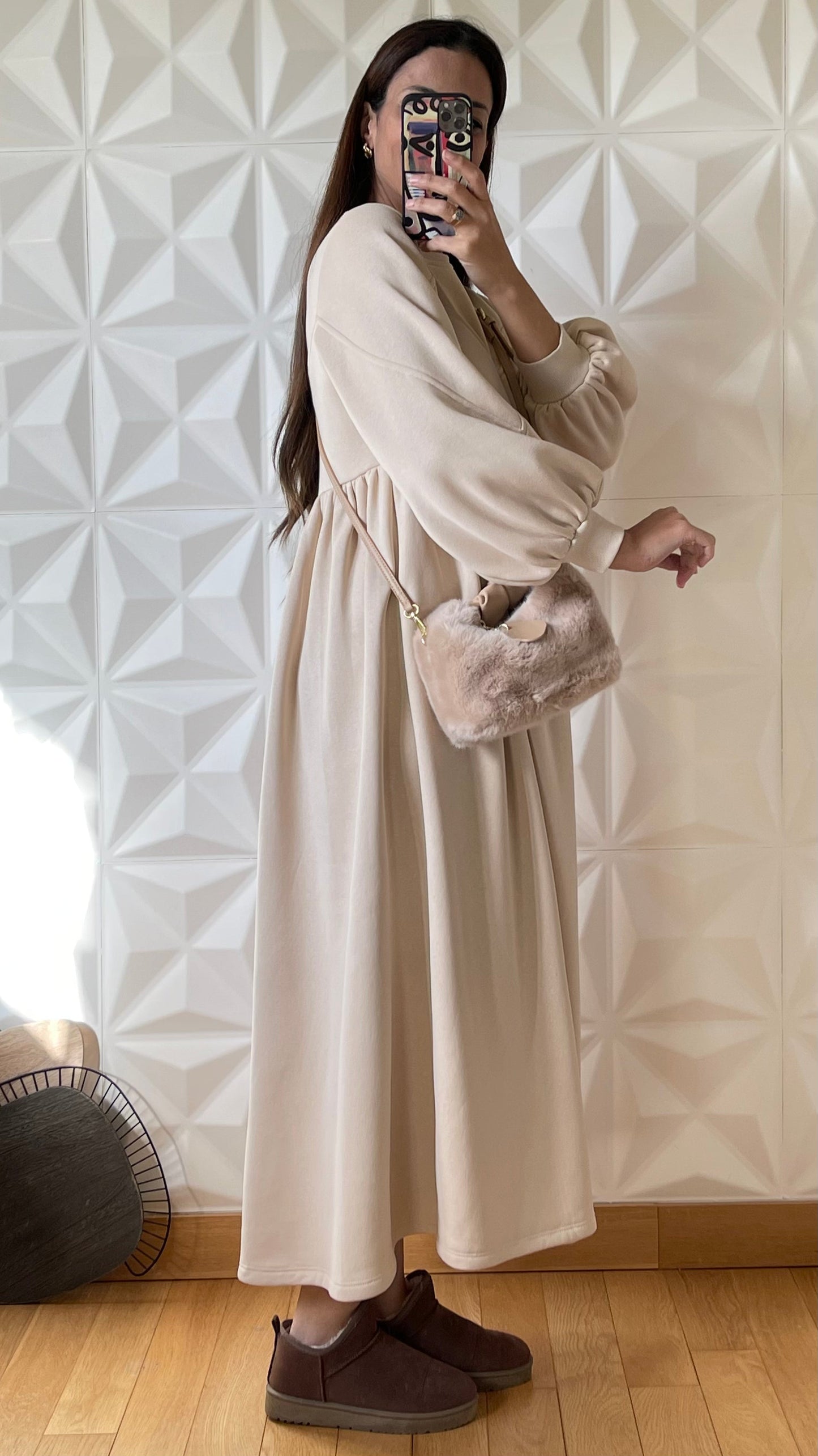 Babydoll-Kleid mit Puffärmeln - Grau