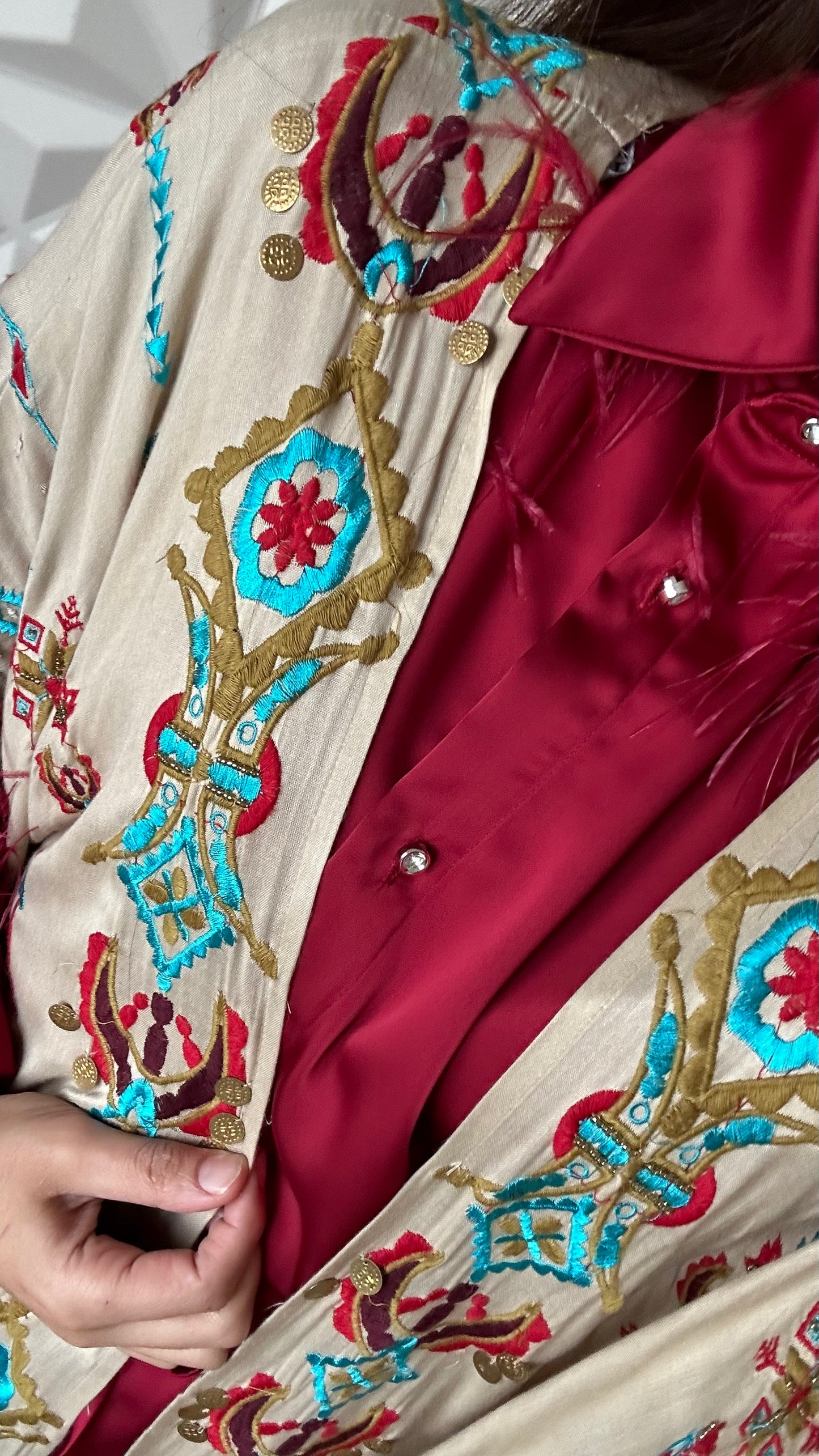 Embroidered and Embellished Kimono with Fringed Edges - Taupe