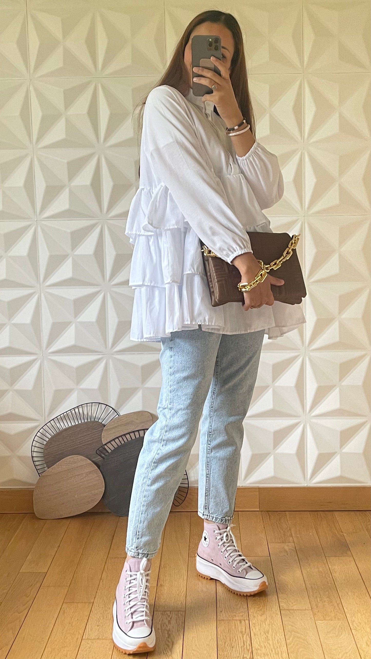 Chemise à volants étagés - Blanc