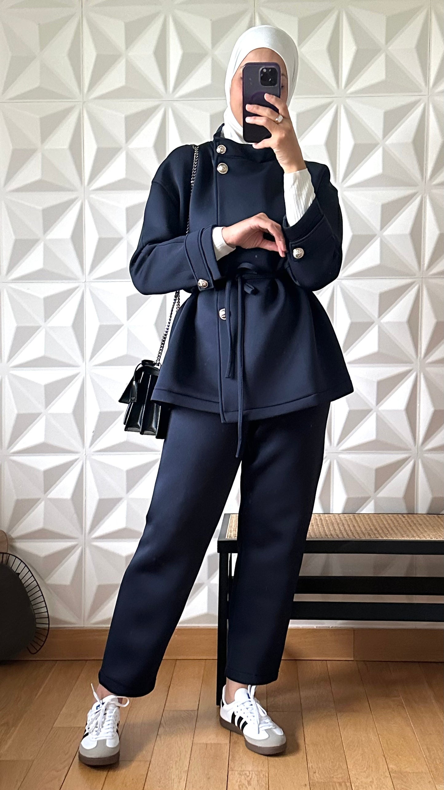Ensemble Pantalon et veste fonctionnelle avec col cheminée - Bleu marine