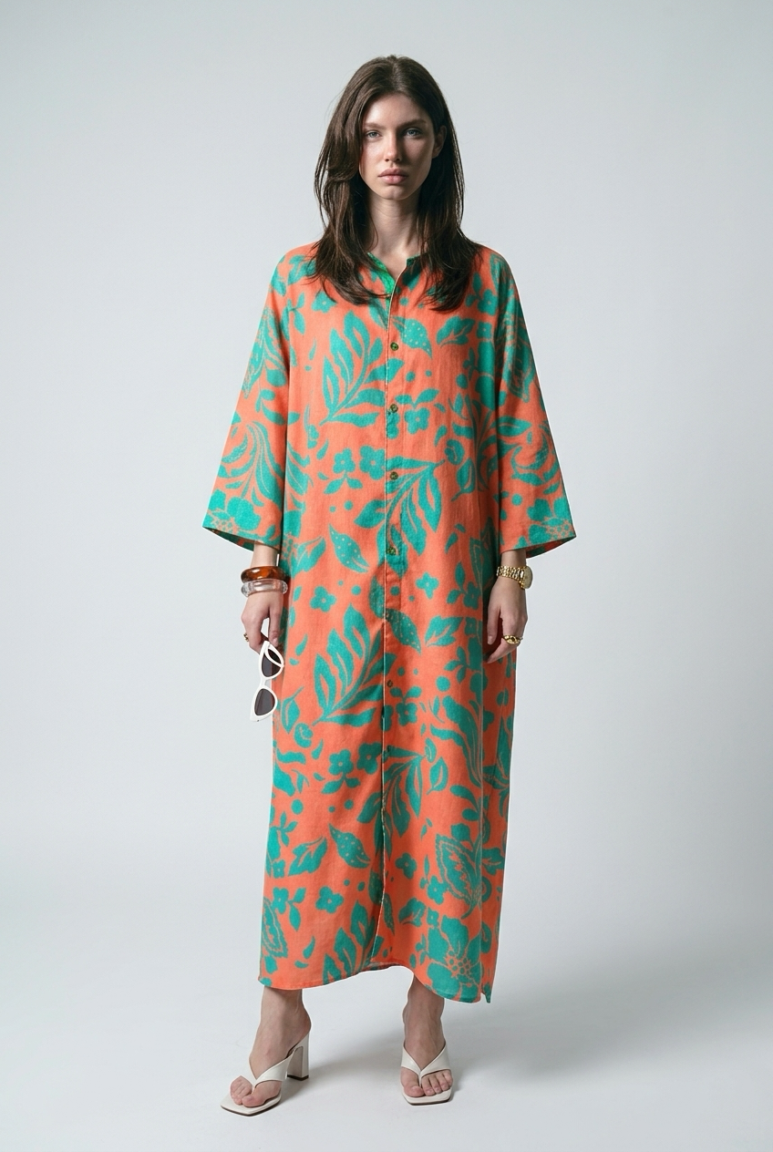 Robe chemise en lin - Mandarine