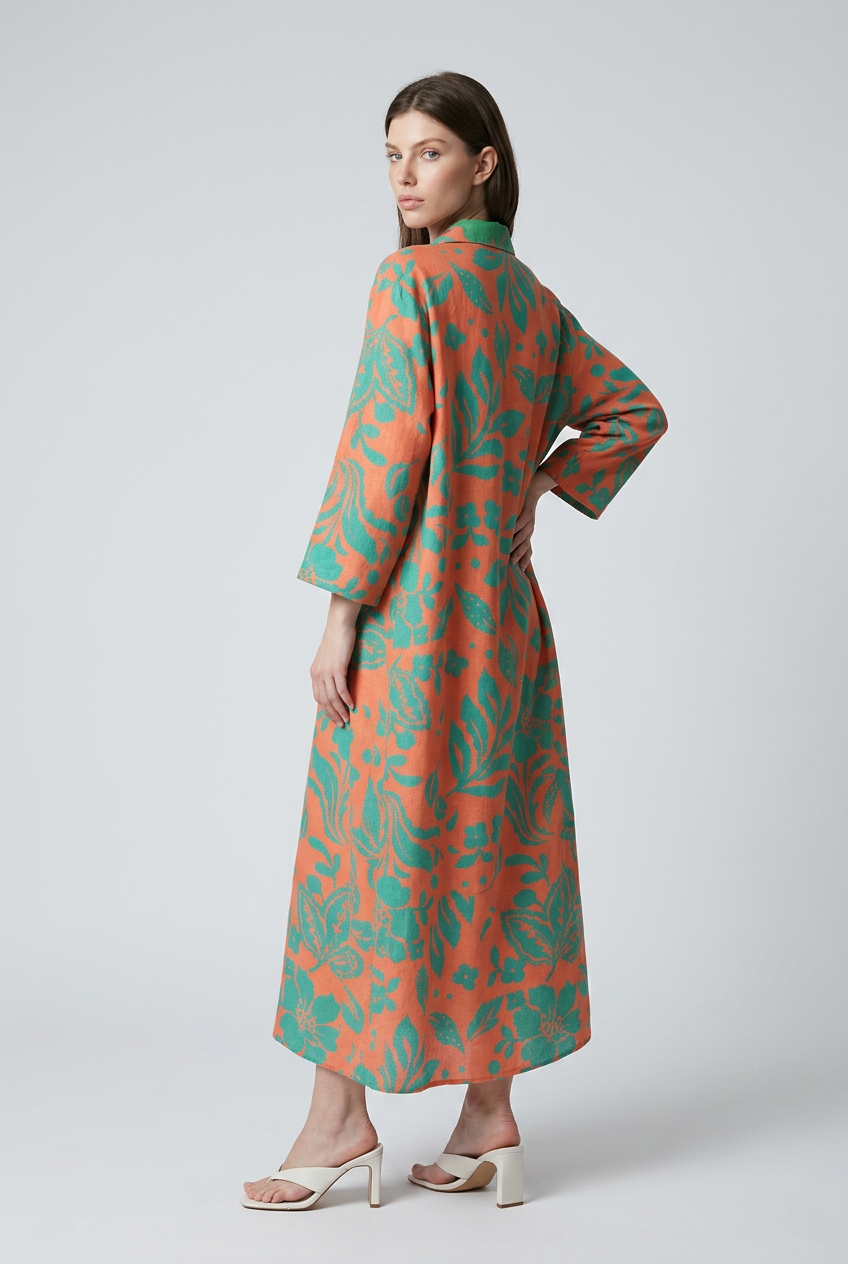 Robe chemise en lin - Mandarine