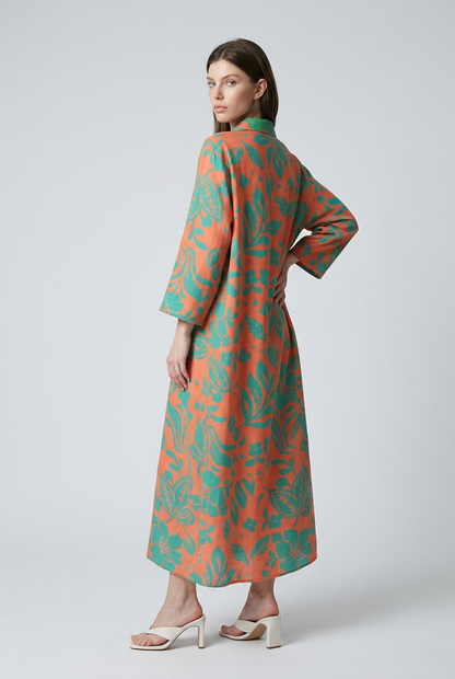 Robe chemise en lin - Mandarine