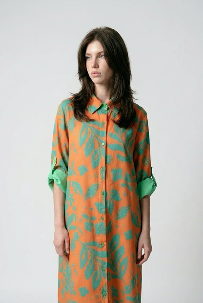 Robe chemise en lin - Mandarine