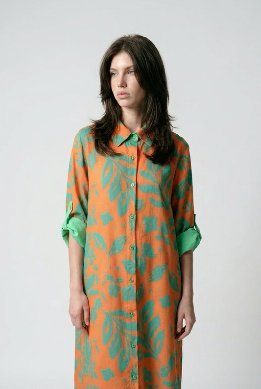 Robe chemise en lin - Mandarine