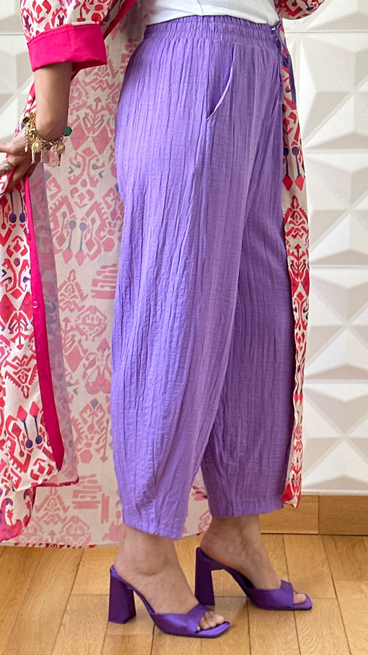 Pantalon texturé coupe barrel - Lilas