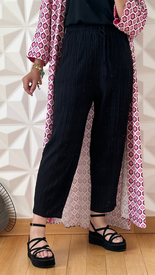 Pantalon texturé coupe barrel - Noir