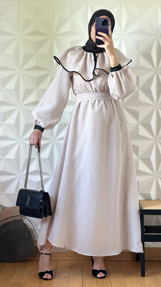 Robe en organza à Col Claudine - Moka