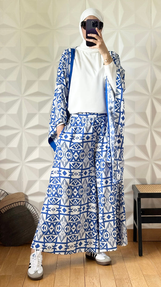 Ensemble Kimono et jupe culotte - Bleu