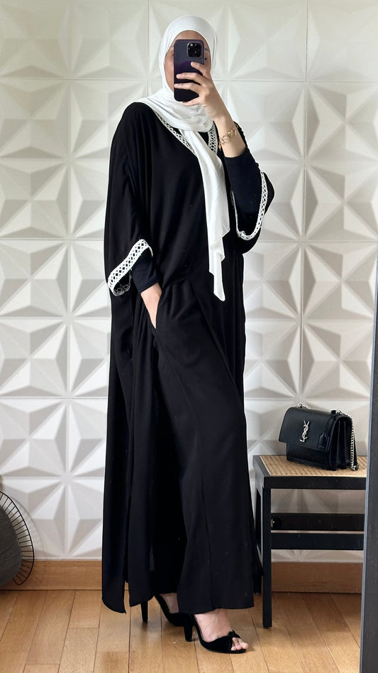 Ensemble robe caftan fondue devant et pantalon large - Noir