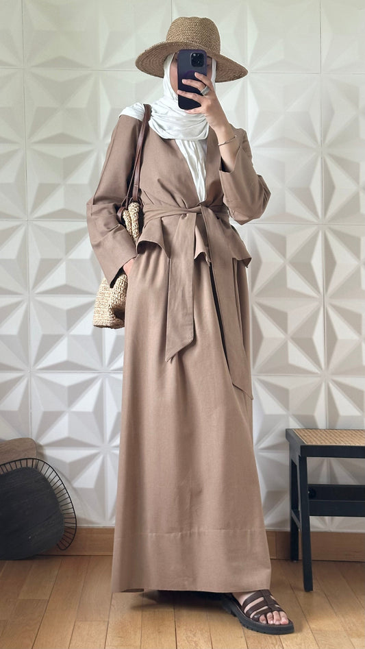 Ensemble kimono nouée à la taille et Jupe en Lin - Biscuit