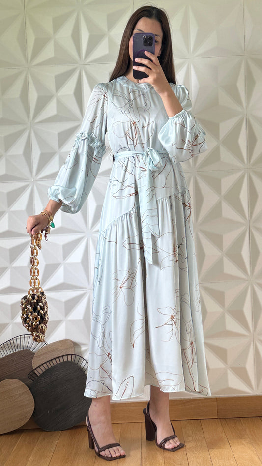 Robe babydoll à volants et imprimé floral - Bleu