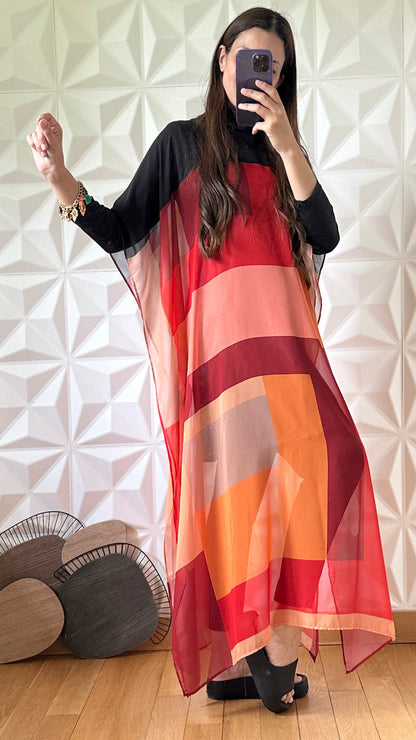 Ensemble 5 Pièces  Maillot de bain et Paréo Motifs Abstraits - Noir