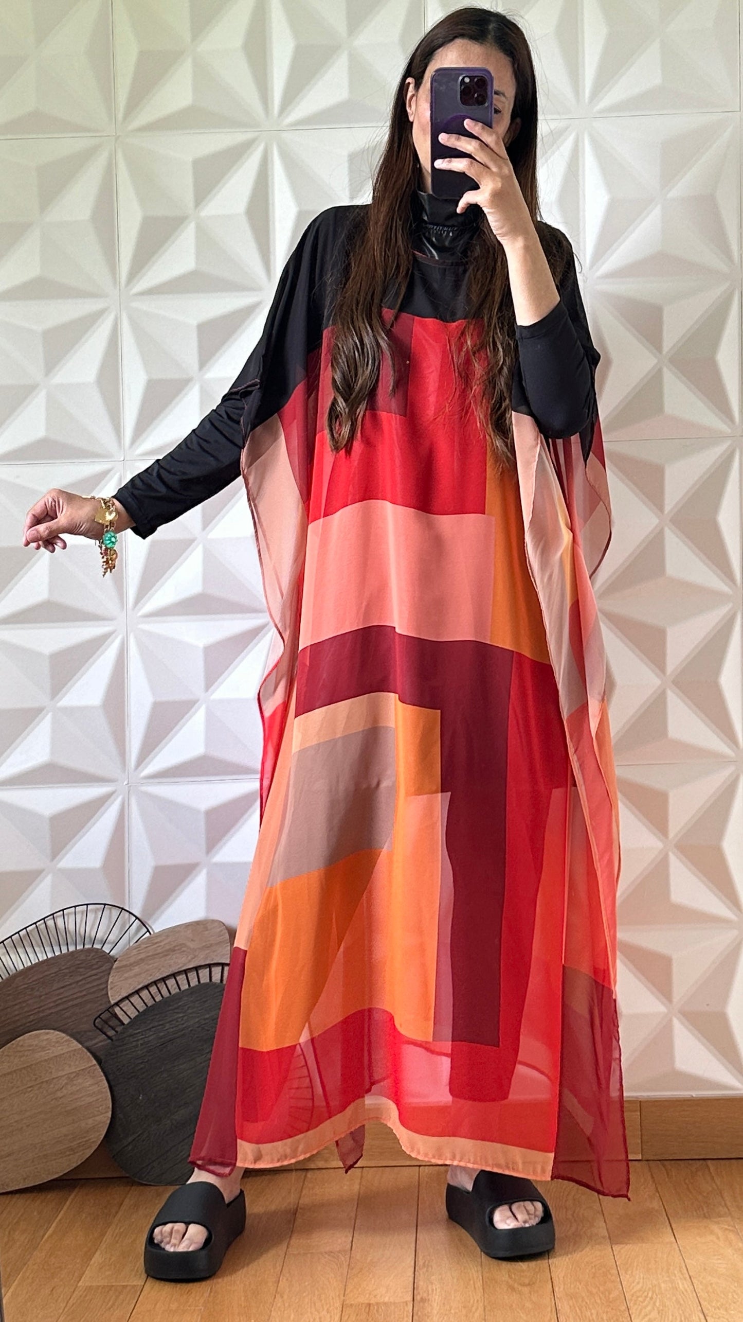 Ensemble 5 Pièces  Maillot de bain et Paréo Motifs Abstraits - Noir