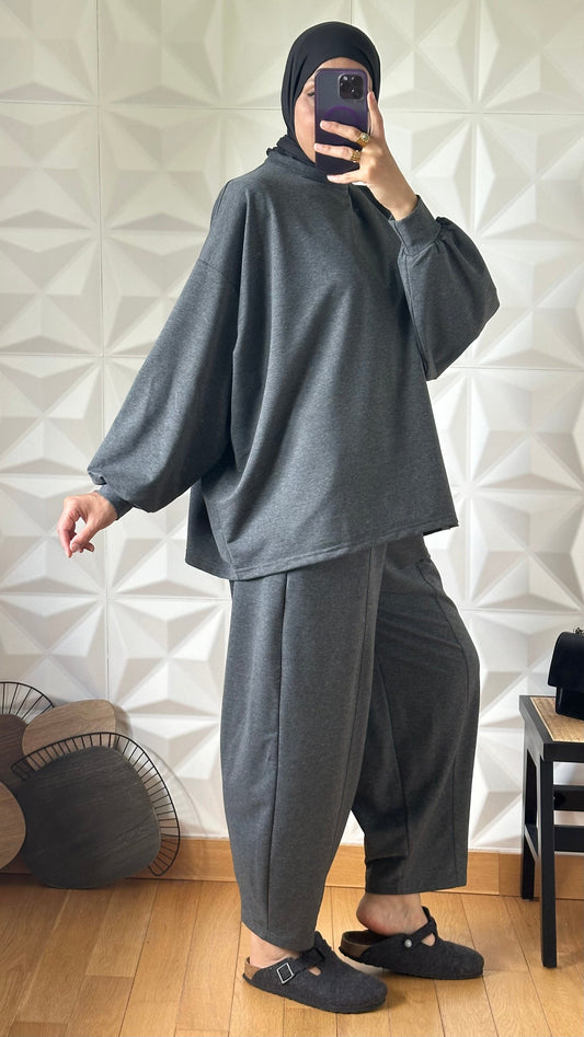 Ensemble oversize en Coton avec pantalon coupe Barrel - Gris