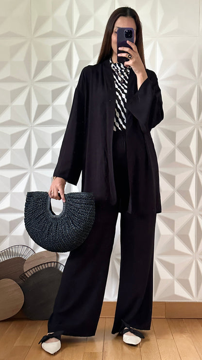 Ensemble de plage Kimono et pantalon large - Noir