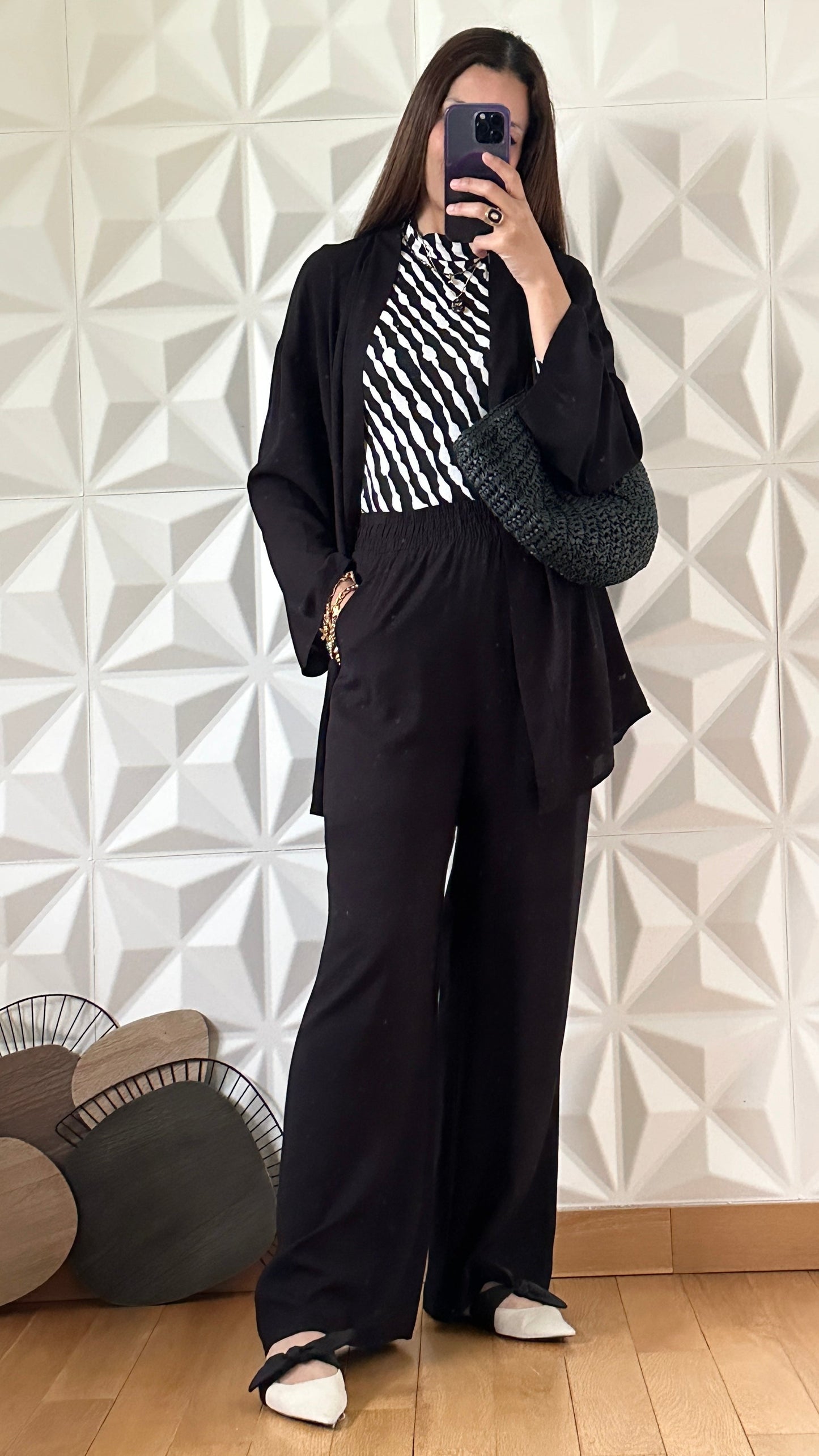 Ensemble de plage Kimono et pantalon large - Noir