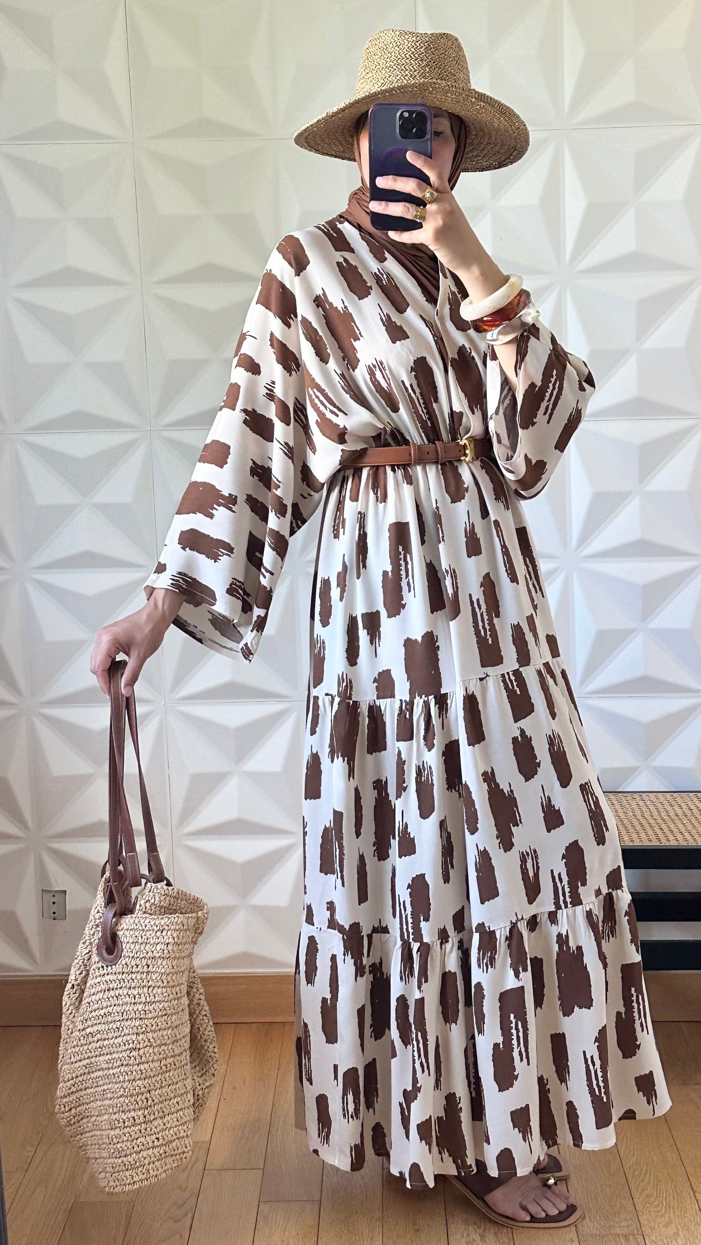 Robe cache-cœur à manches kimono - Marron