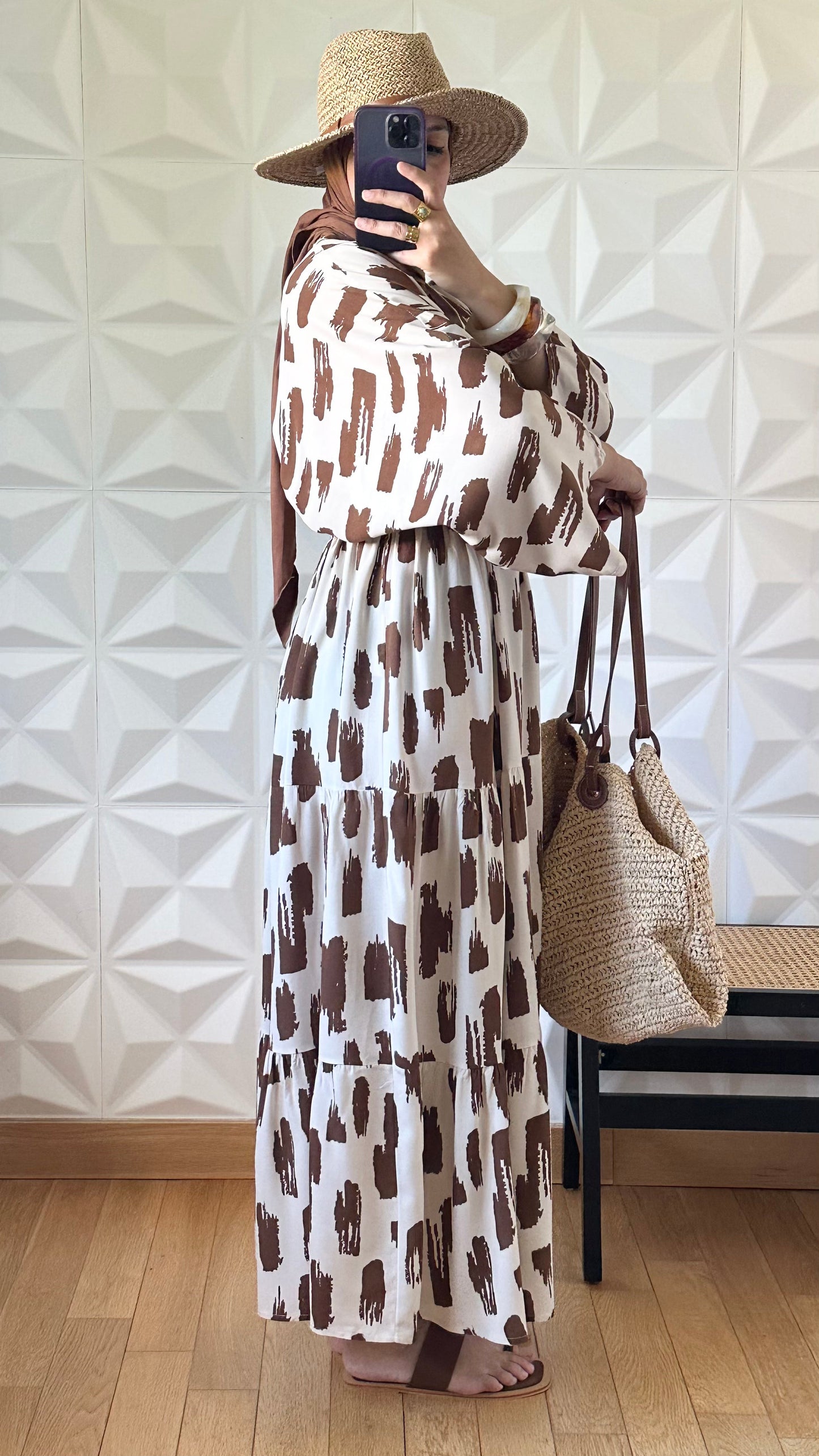 Robe cache-cœur à manches kimono - Marron