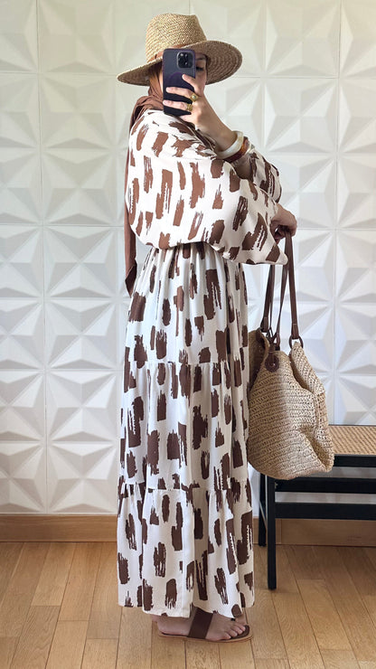 Robe cache-cœur à manches kimono - Marron