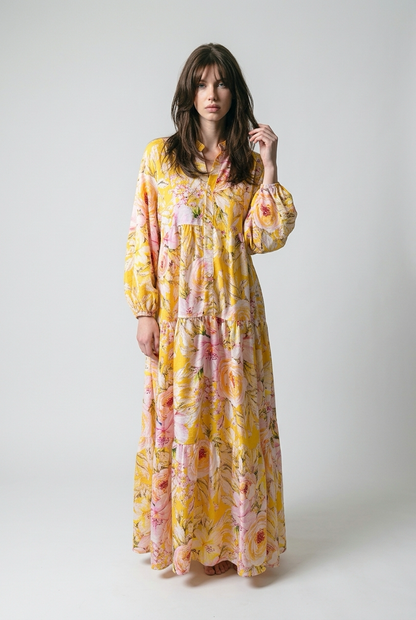 Robe babydoll à Imprimé fleurie avec manches bouffantes - Jaune fleuri