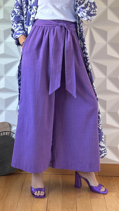 Jupe-culotte nouée à la taille - Violet