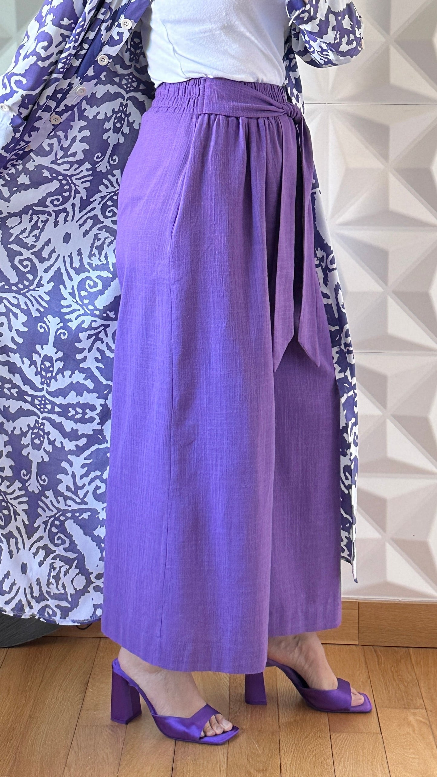 Jupe-culotte nouée à la taille - Violet
