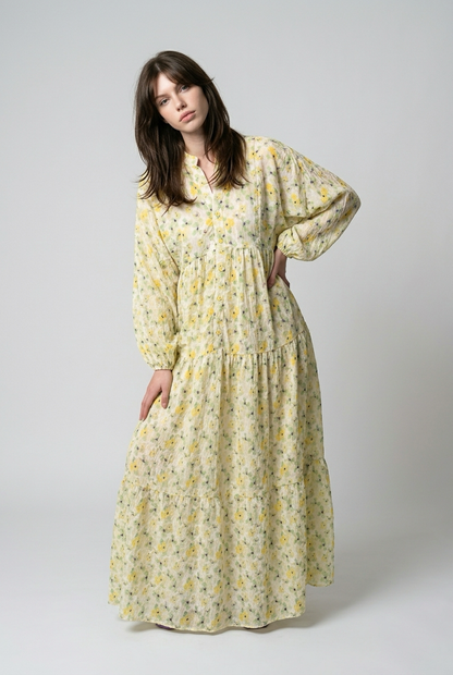 Abstract Babydoll Dress With Puff Sleeves - Orange
