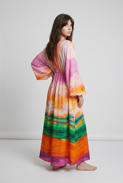 Robe oversize imprimé tie-dye en viscose avec taille froncée - Rose