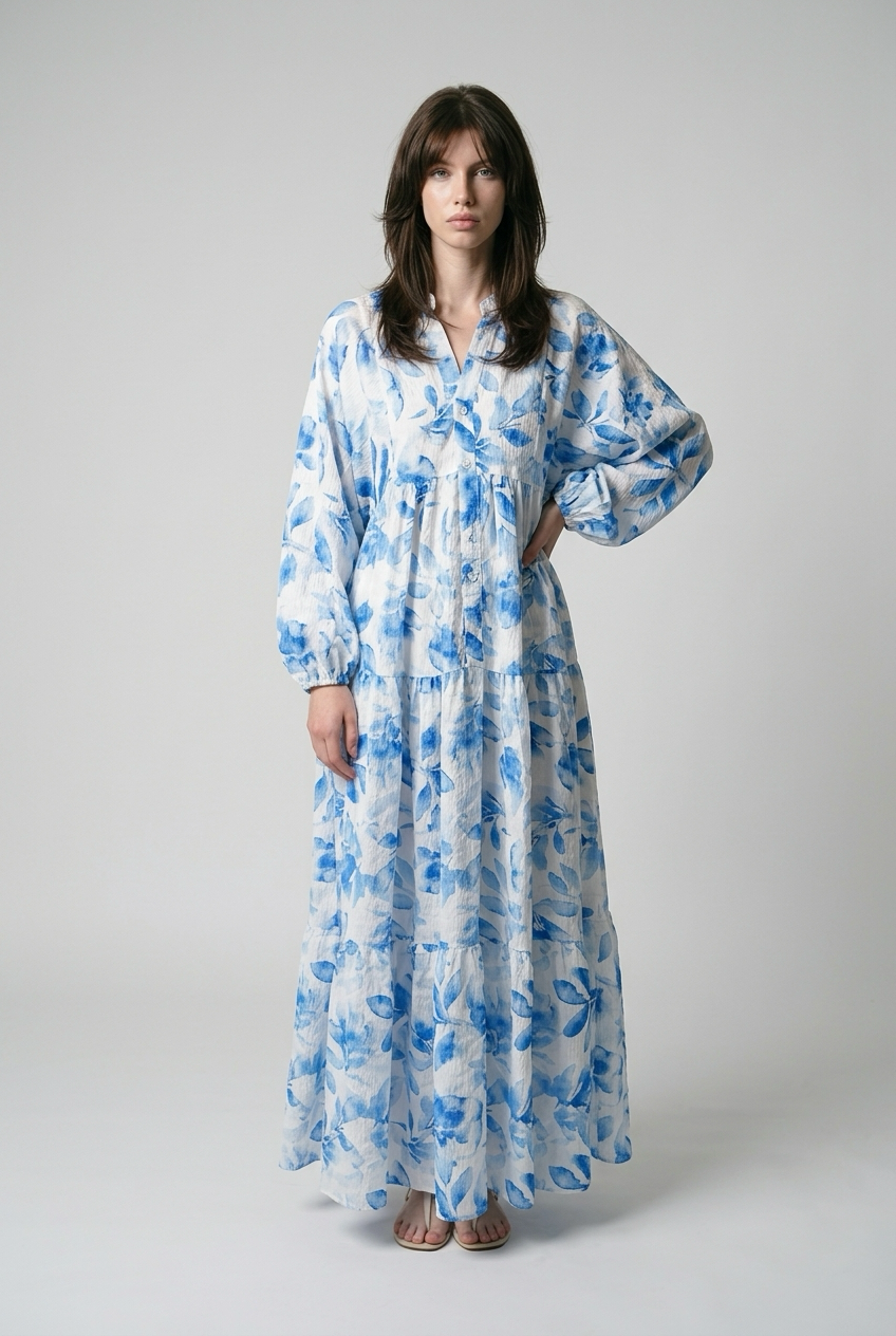 Robe babydoll à Imprimé fleurie avec manches bouffantes - Jaune fleuri