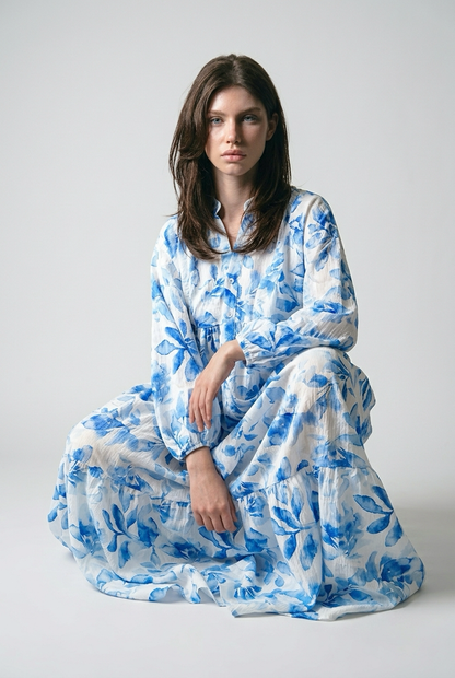 Robe babydoll à Imprimé fleurie avec manches bouffantes - Jaune fleuri