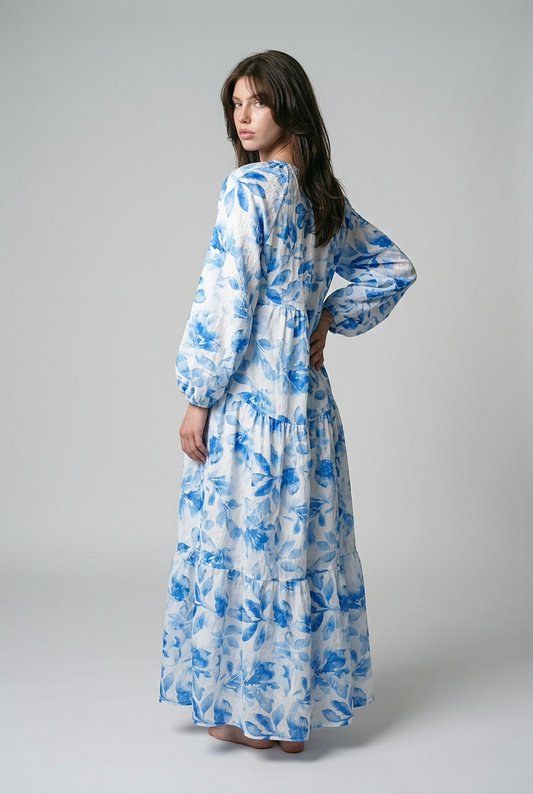 Robe babydoll à Imprimé fleurie avec manches bouffantes - Jaune fleuri