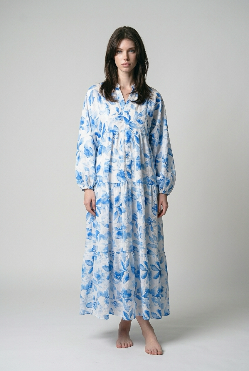 Robe babydoll à Imprimé fleurie avec manches bouffantes - Jaune fleuri