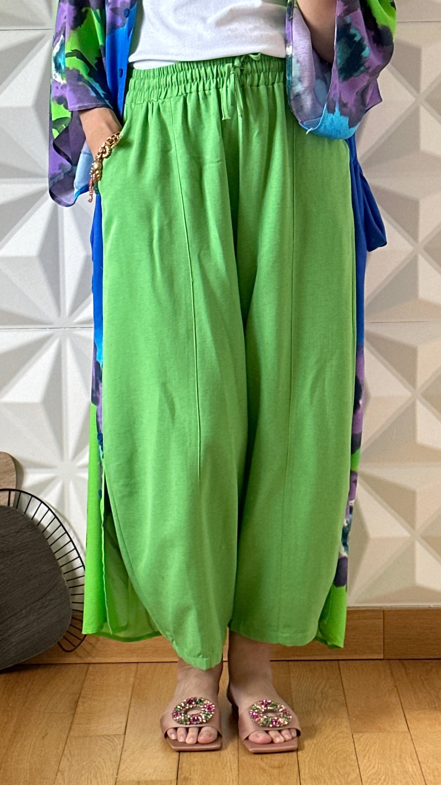 Pantalon décontracté coupe barrel - Vert