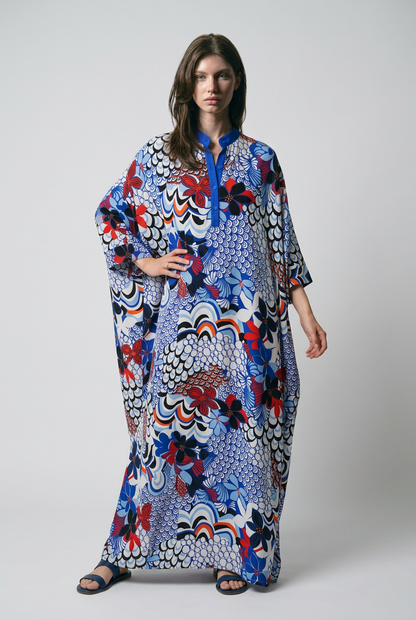 Robe caftan oversize à imprimé Floral - Bleu