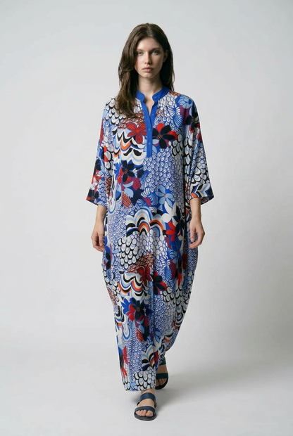 Robe caftan oversize à imprimé Floral - Bleu
