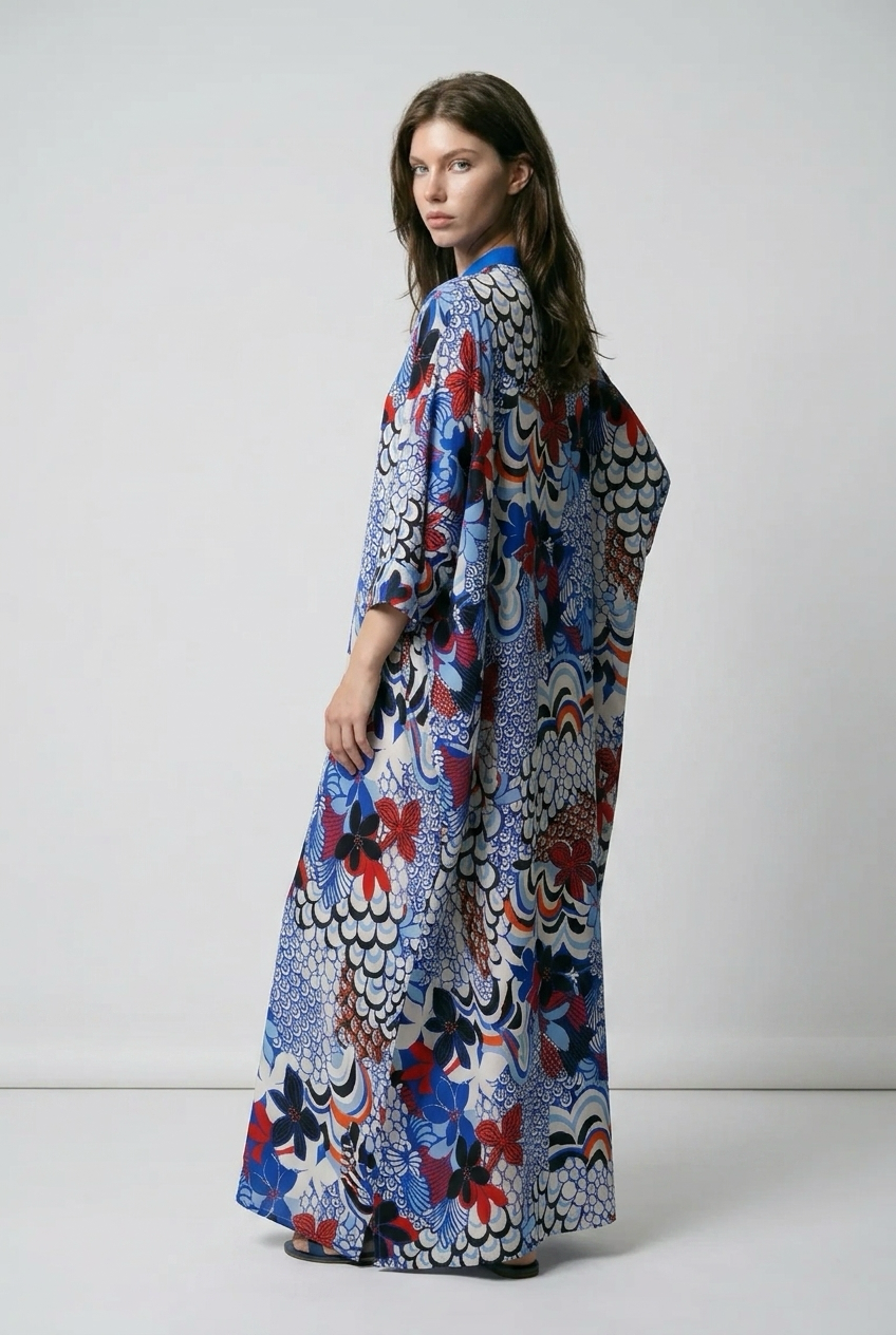 Robe caftan oversize à imprimé Floral - Bleu