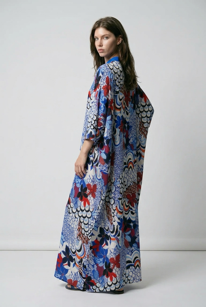 Robe caftan oversize à imprimé Floral - Bleu