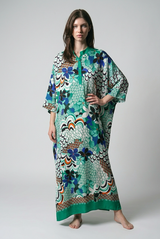 Robe caftan oversize à imprimé Floral - Vert printemps