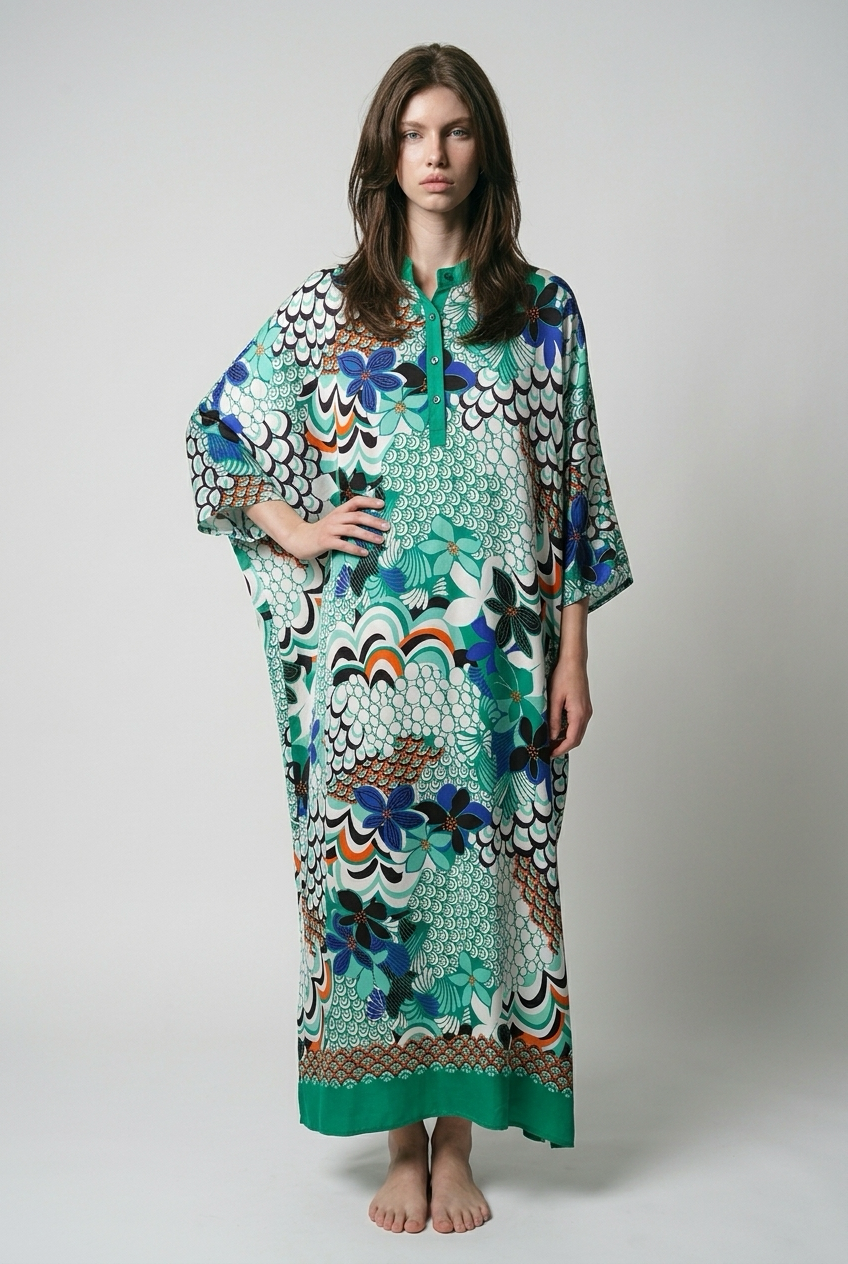 Robe caftan oversize à imprimé Floral - Vert printemps