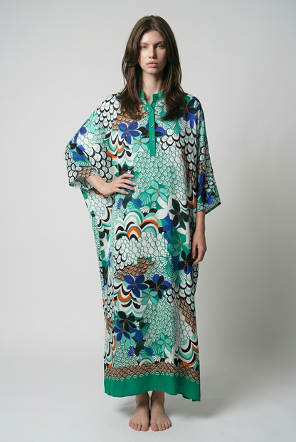Robe caftan oversize à imprimé Floral - Vert printemps