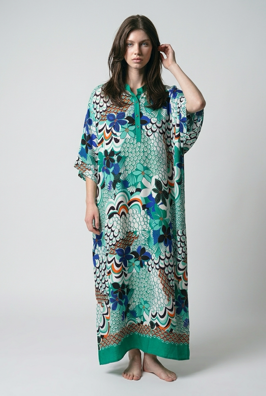 Robe caftan oversize à imprimé Floral - Vert printemps