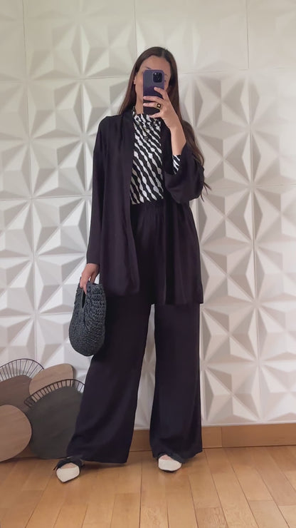 Ensemble de plage Kimono et pantalon large - Noir
